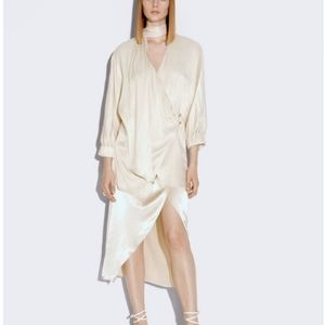 ZARA Satin Effect Long Tunic Blouse, Size L, Stone Color